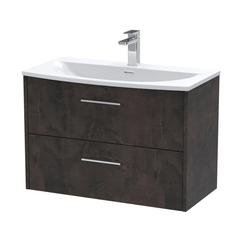 Hudson Reed Juno 800mm Wall Hung 2 Drawer Vanity & Basin 4 Contemp Metallic Slate MFC Textured Matt 569x810x440mm