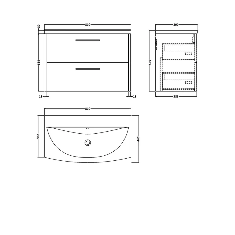 Hudson Reed Juno 800mm Wall Hung 2 Drawer Vanity & Basin 4 Contemp Metallic Slate MFC Textured Matt 569x810x440mm