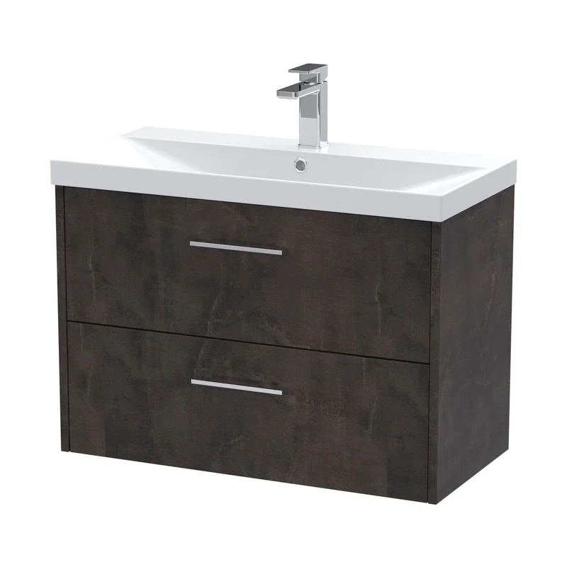 Hudson Reed Juno 800mm Wall Hung 2 Drawer Vanity & Basin 3 Contemp Metallic Slate MFC Textured Matt 589x810x395mm