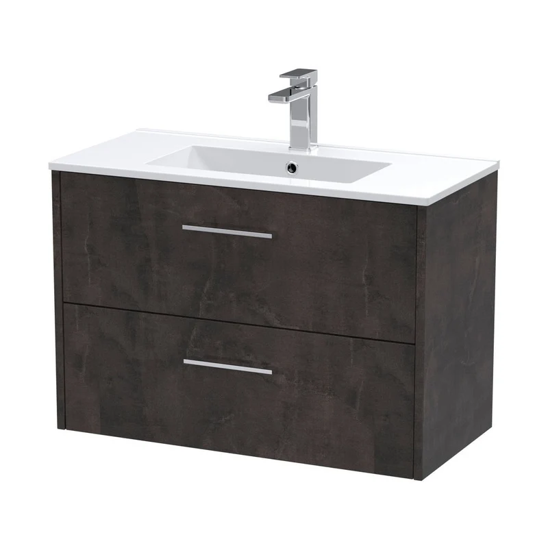 Hudson Reed Juno 800mm Wall Hung 2 Drawer Vanity & Basin 2 Contemp Metallic Slate MFC Textured Matt 554x800x390mm
