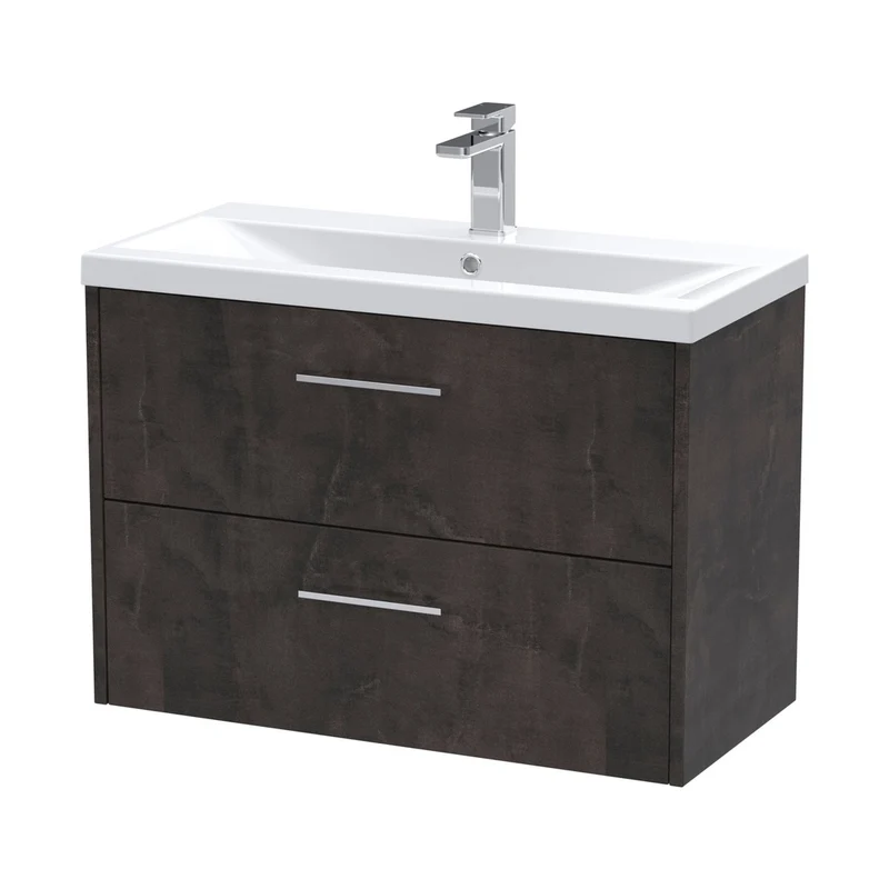 Hudson Reed Juno 800mm Wall Hung 2 Drawer Vanity & Basin 1 Contemp Metallic Slate MFC Textured Matt 579x810x390mm
