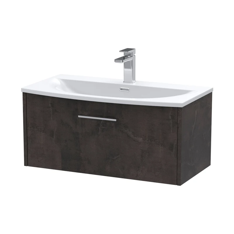 Hudson Reed Juno 800mm Wall Hung 1 Drawer Vanity & Basin 4 Contemp Metallic Slate MFC Textured Matt 389x810x440mm