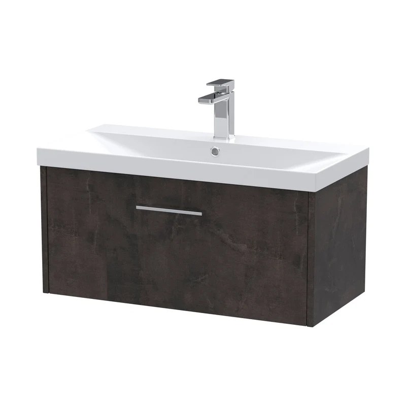 Hudson Reed Juno 800mm Wall Hung 1 Drawer Vanity & Basin 3 Contemp Metallic Slate MFC Textured Matt 409x810x395mm