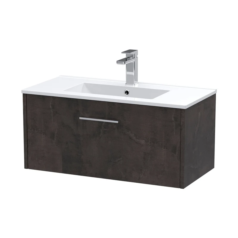 Hudson Reed Juno 800mm Wall Hung 1 Drawer Vanity & Basin 2 Contemp Metallic Slate MFC Textured Matt 374x800x390mm