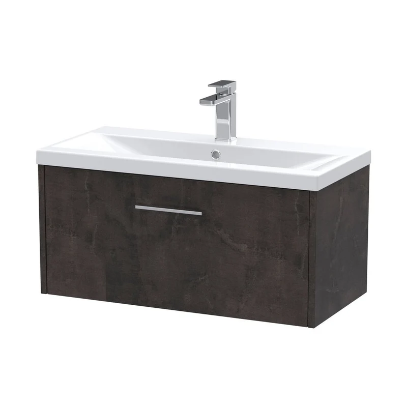 Hudson Reed Juno 800mm Wall Hung 1 Drawer Vanity & Basin 1 Contemp Metallic Slate MFC Textured Matt 399x810x390mm