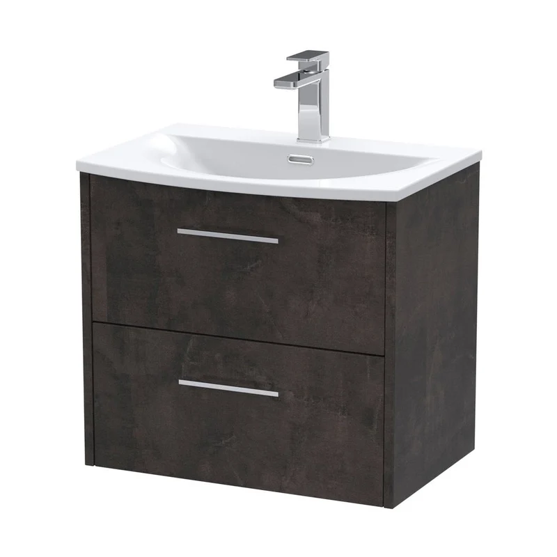 Hudson Reed Juno 600mm Wall Hung 2 Drawer Vanity & Basin 4 Contemp Metallic Slate MFC Textured Matt 569x610x440mm