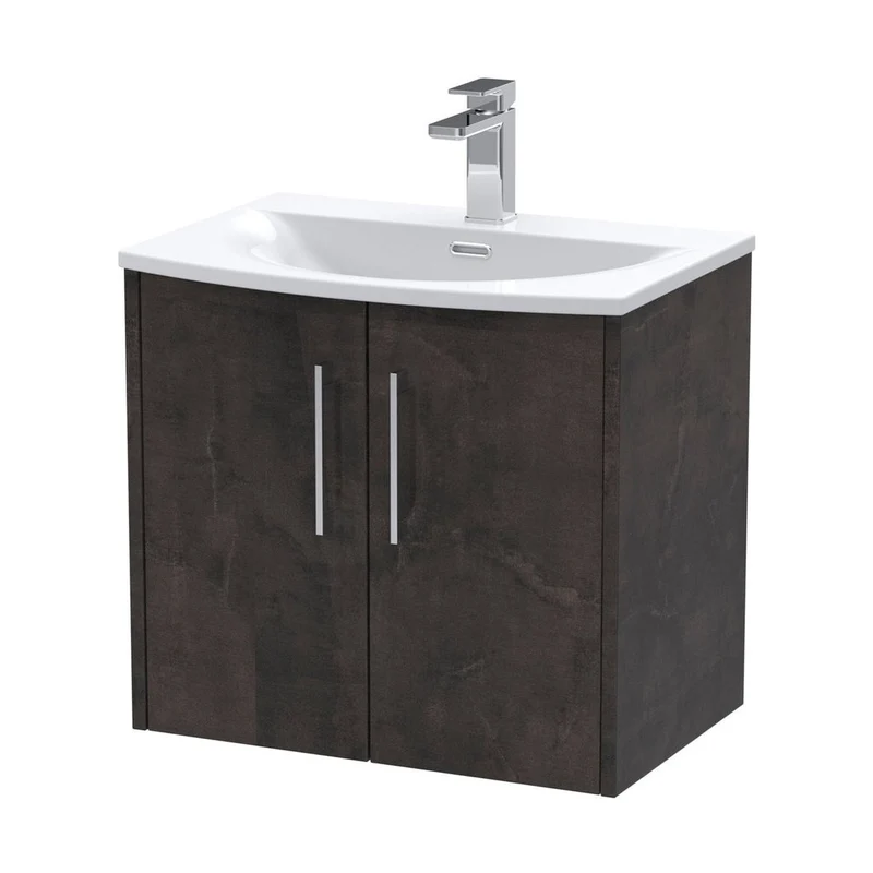 Hudson Reed Juno 600mm Wall Hung 2 Door Vanity & Basin 4 Contemp Metallic Slate MFC Textured Matt 569x610x440mm