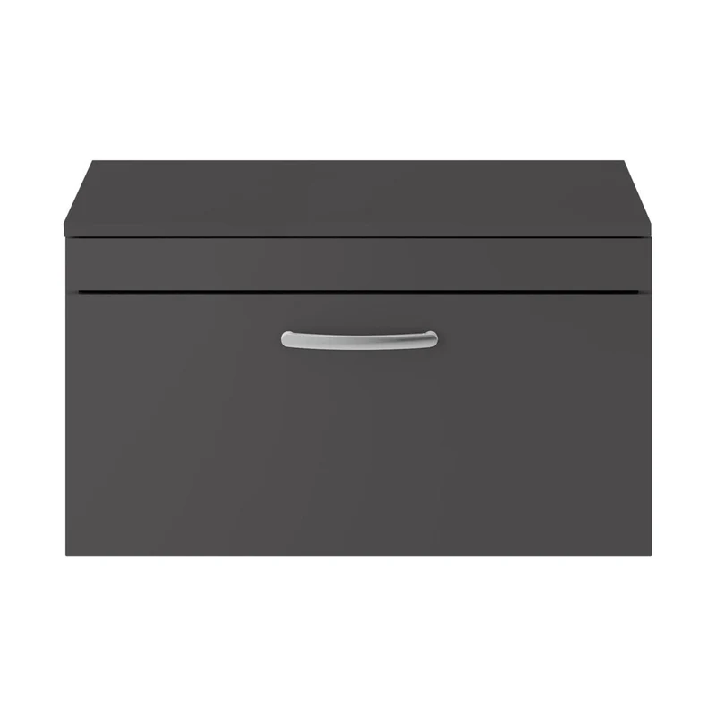 Nuie Athena 800mm Wall Hung Cabinet With Worktop Contemporary Gloss Grey MFC Painted Gloss 449x805x390mm