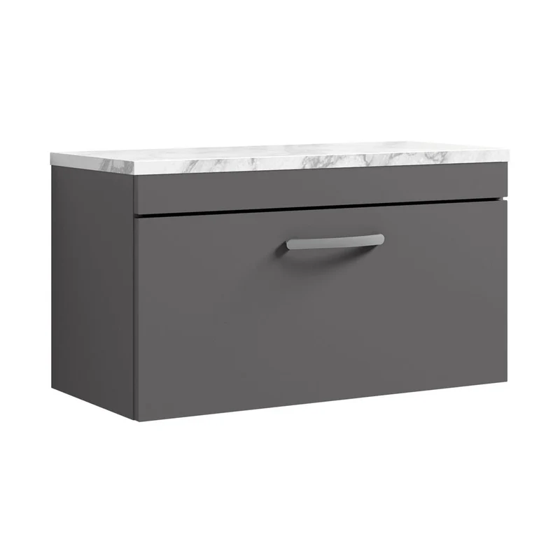 Nuie Athena 800 Wall Hung Single Drawer Unit & Laminate Worktop Contemporary Gloss Grey MFC Painted Gloss 452x805x390mm