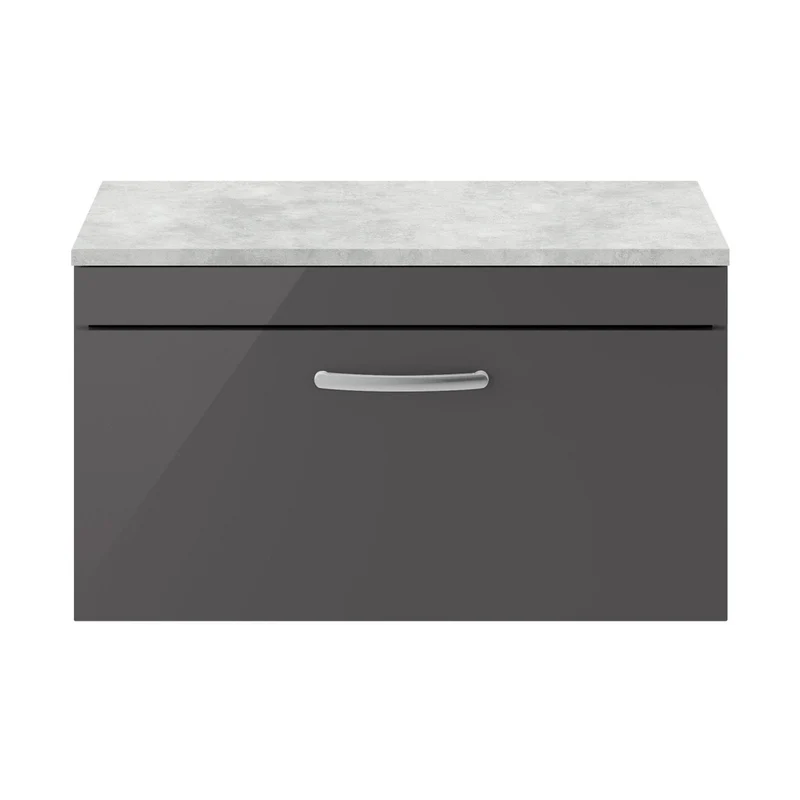 Nuie Athena 800mm Wall Hung Cabinet With Grey Worktop Contemporary Gloss Grey MFC Painted Gloss 452x805x390mm