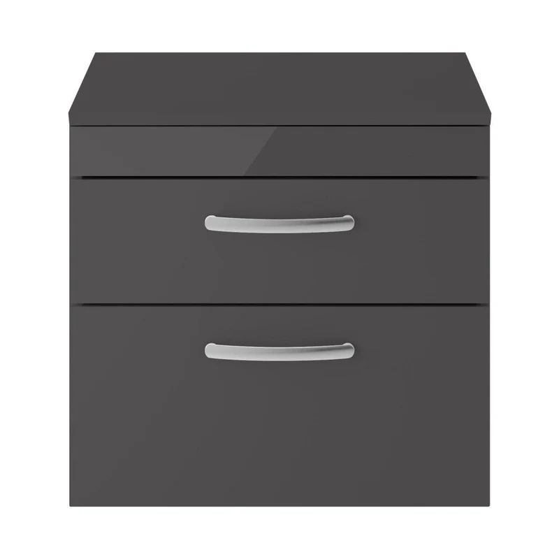 Nuie Athena 600mm Wall Hung Cabinet With Worktop Contemporary Gloss Grey MFC Painted Gloss 557x810x390mm