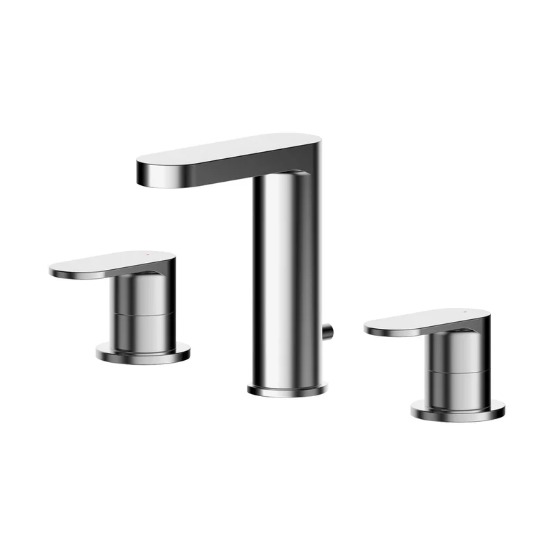 Nuie Binsey Deck Mounted 3 Tap Hole Basin Mixer With Pop Up Waste Contemporary Chrome Brass 160x235x147mm