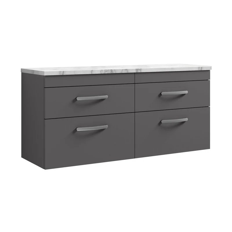 Nuie Athena 1200 Wall Hung 4-drawer Unit & Laminate Worktop Contemporary Gloss Grey MFC Painted Gloss 560x1205x390mm