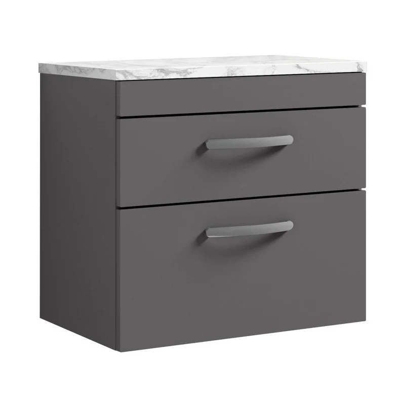 Nuie Athena 600 Wall Hung 2-drawer Unit & Laminate Worktop Contemporary Gloss Grey MFC Painted Gloss 560x605x390mm