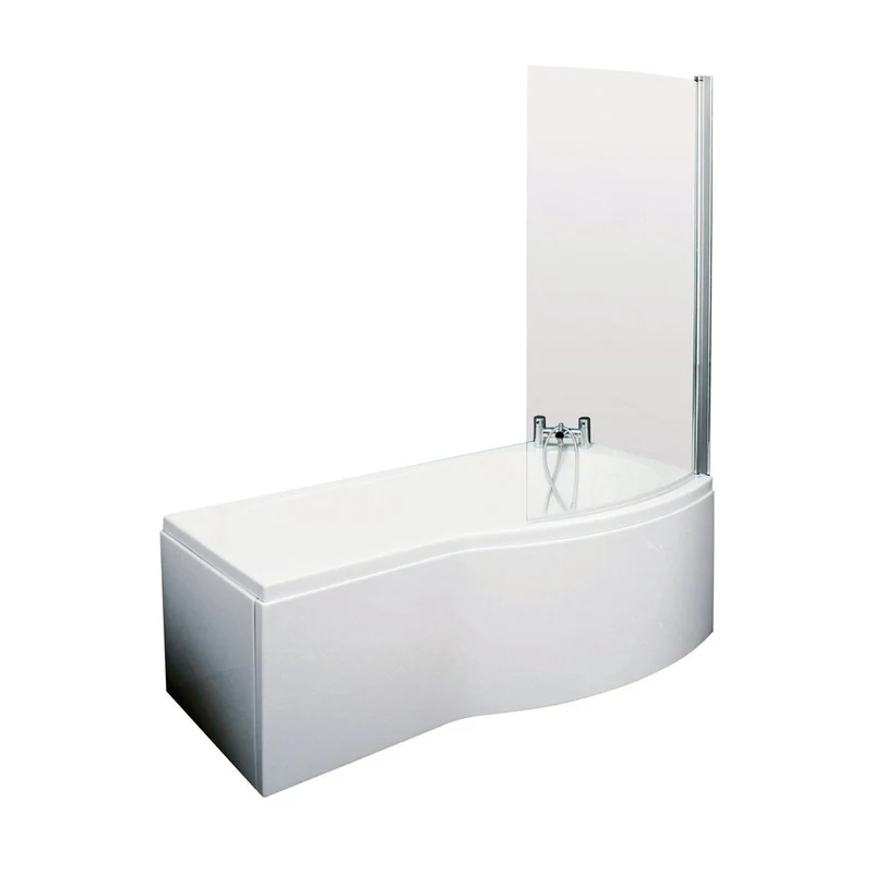 Nuie Shower Baths 1500mm B Shaped Right Hand Bath Set Contemporary White Acrylic,aluminium