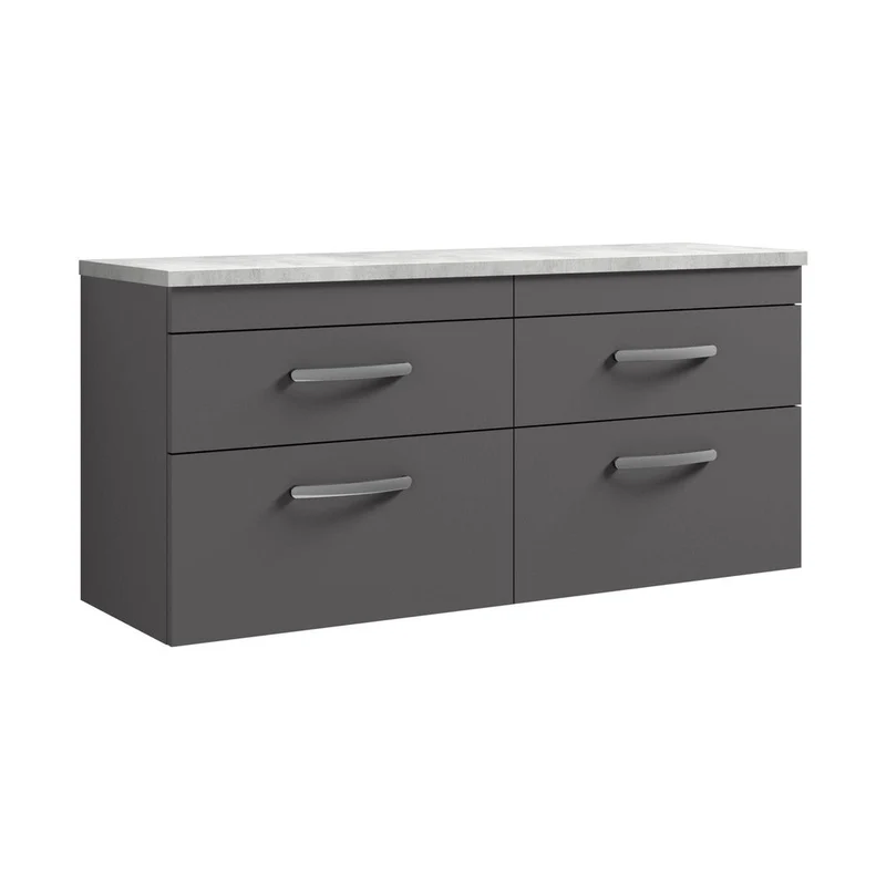 Nuie Athena 1200mm Wall Hung 4-drawer Unit & Laminate Worktop Contemporary Gloss Grey MFC Painted Gloss 560x1205x390mm - ATH078LBG2