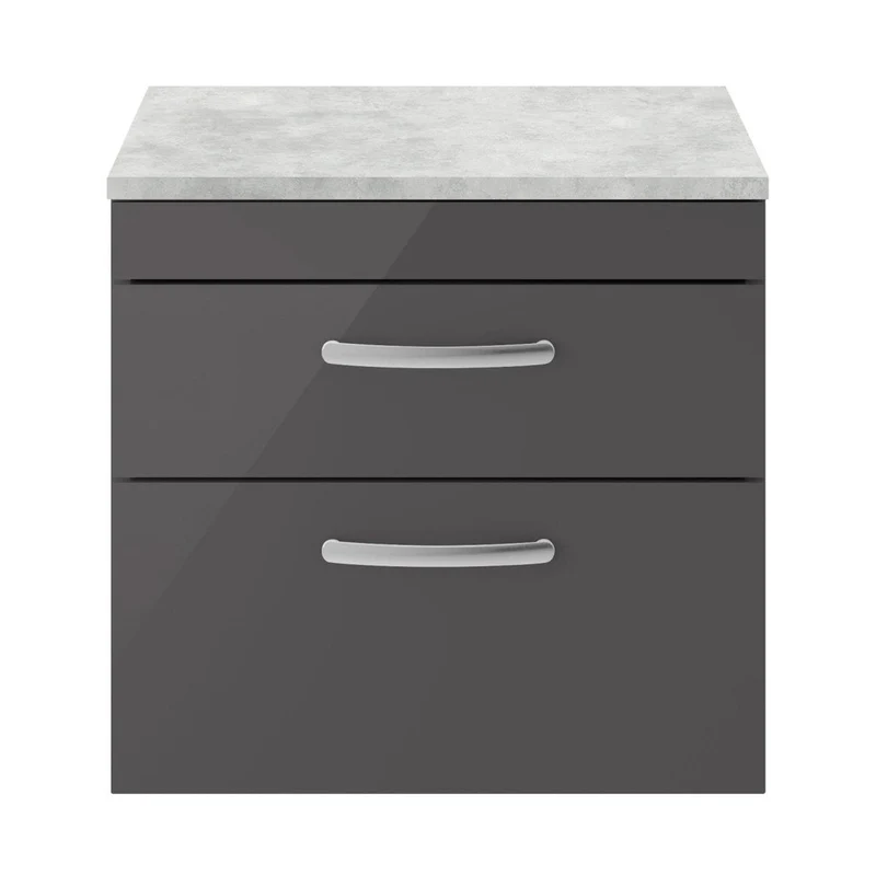 Nuie Athena 600mm Wall Hung Cabinet With Grey Worktop Contemporary Gloss Grey MFC Painted Gloss 578x605x390mm