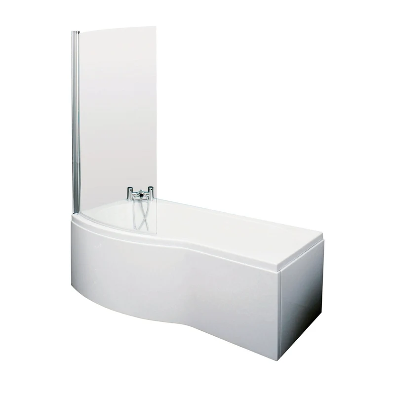 Nuie Shower Baths 1700mm B Shaped Left Hand Bath Set Contemporary White Acrylic,aluminium
