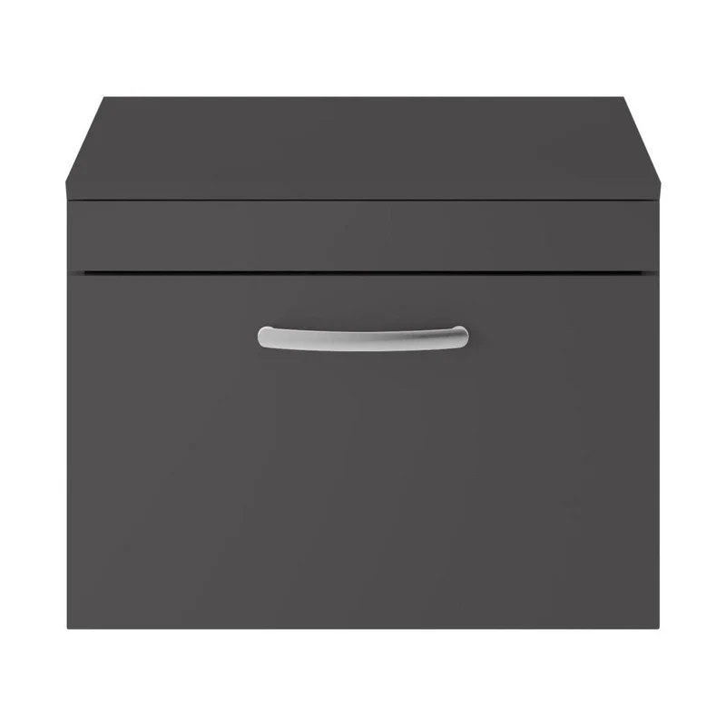 Nuie Athena 600mm Wall Hung Cabinet With Worktop Contemporary Gloss Grey MFC Painted Gloss 449x605x390mm