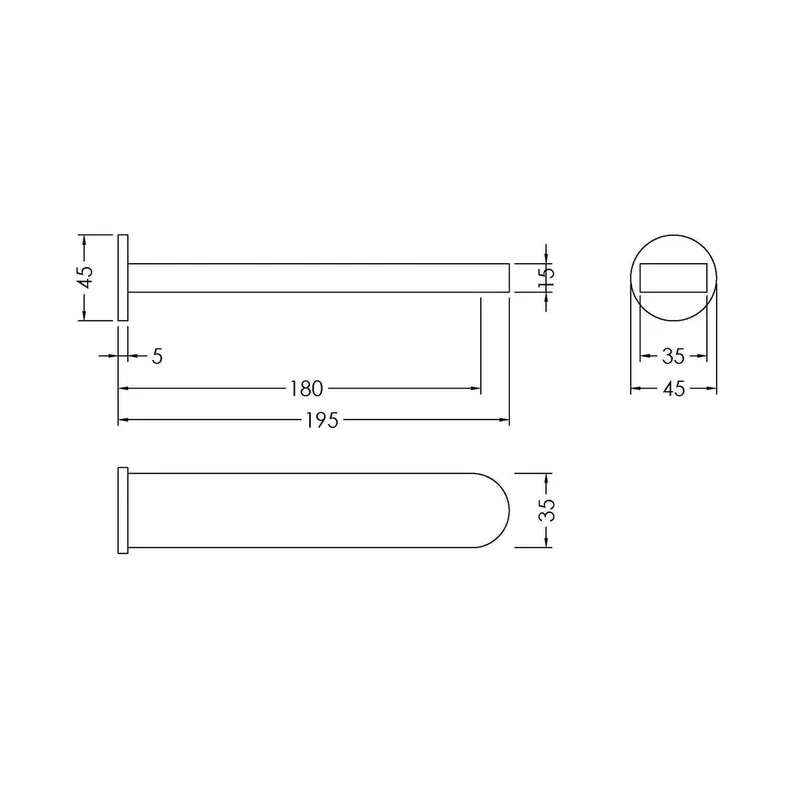 Nuie Binsey Bath Spout Contemporary Chrome Brass 45x45x195mm