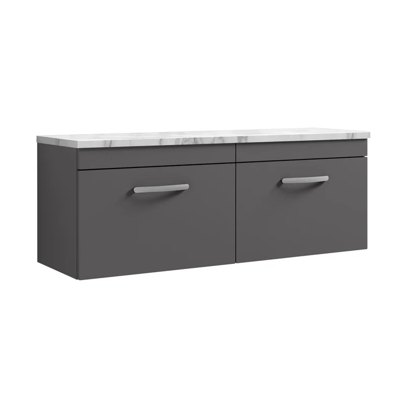 Nuie Athena 1200 Wall Hung 2-drawer Unit & Laminate Worktop Contemporary Gloss Grey MFC Painted Gloss 452x1205x390mm