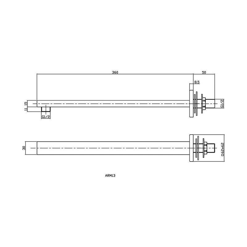 Nuie Shower Arms Wall-mounted Arm Contemporary Brushed Brass Brass 62x62x410mm