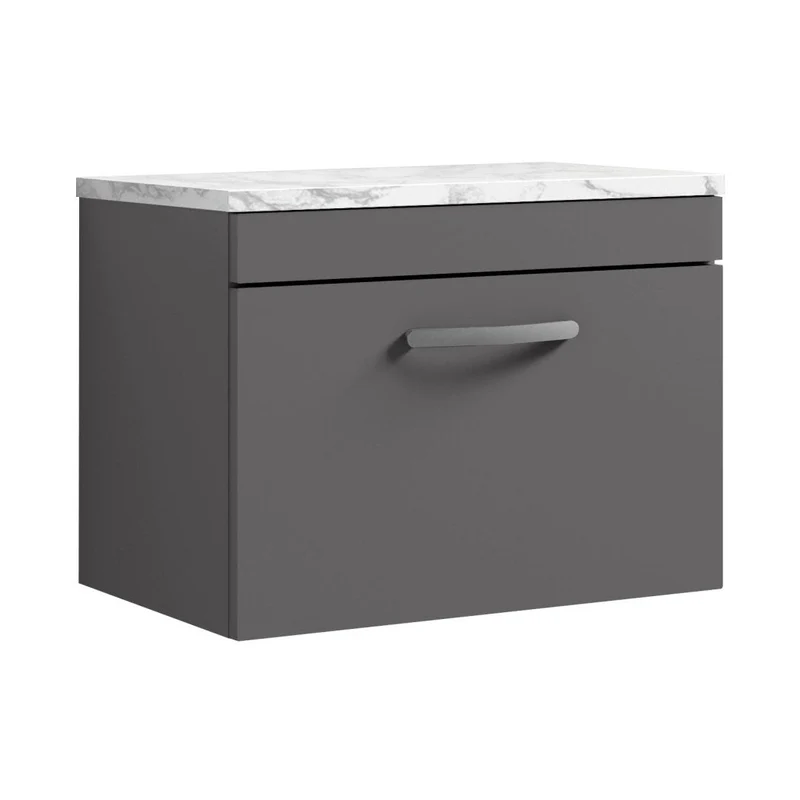 Nuie Athena 600 Wall Hung Single Drawer Unit & Laminate Worktop Contemporary Gloss Grey MFC Painted Gloss 452x605x390mm