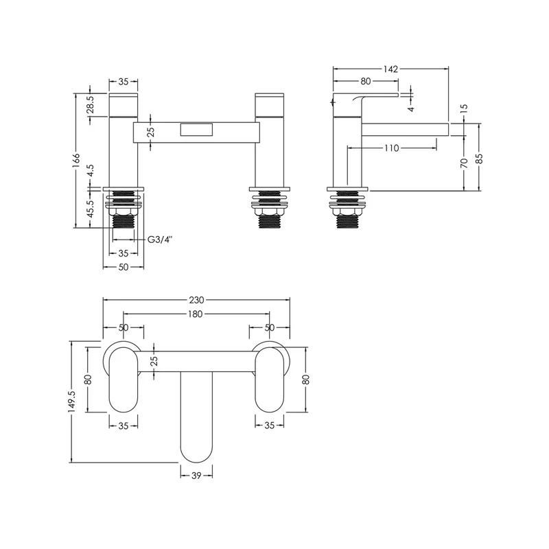 Nuie Binsey Deck Mounted Bath Filler Contemporary Brushed Bronze Brass 120x215x142mm