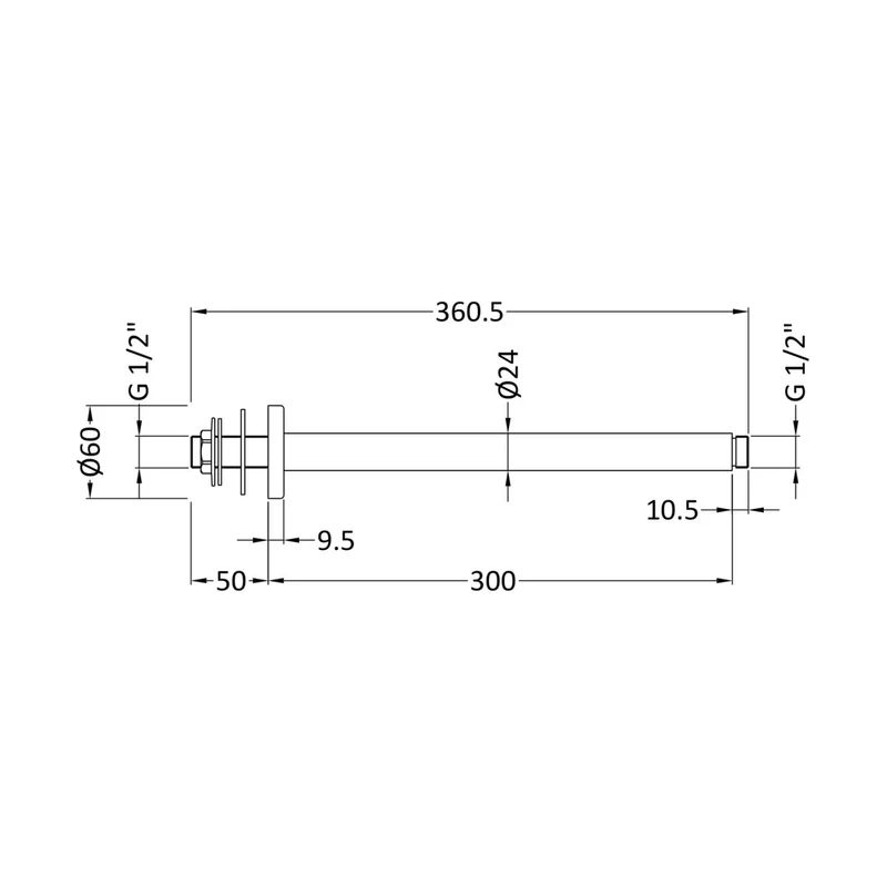 Nuie Round Ceiling Arm 300mm Contemporary Brushed Pewter Brass 300x63x63mm