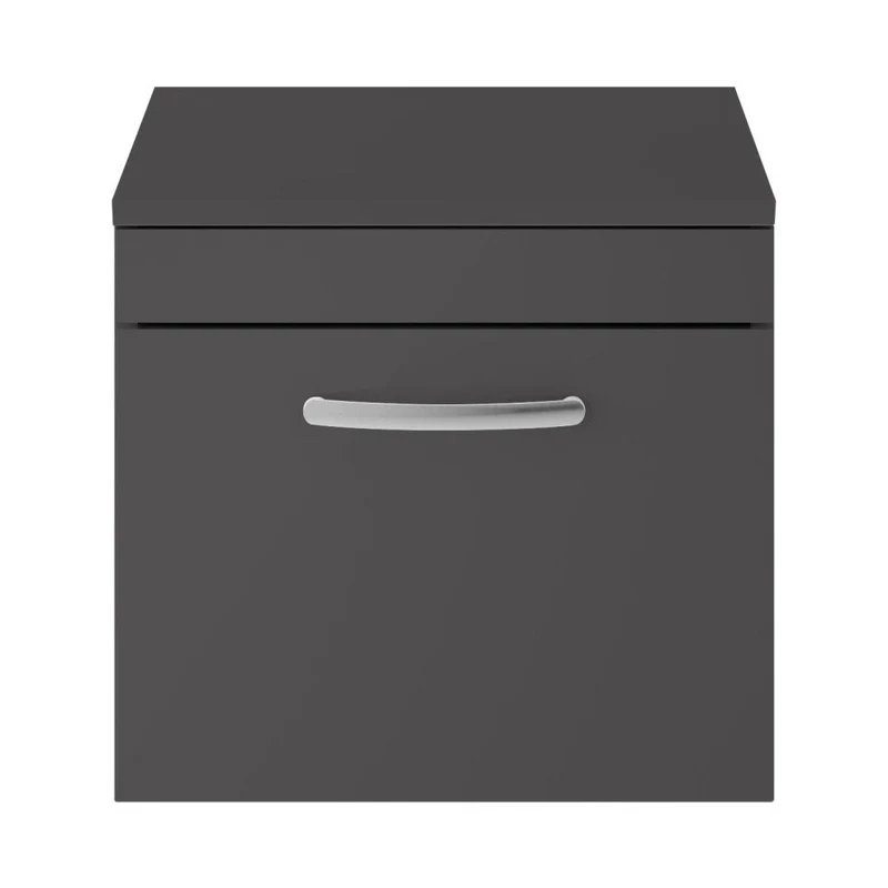 Nuie Athena 500mm Wall Hung Cabinet With Worktop Contemporary Gloss Grey MFC Painted Gloss 449x505x390mm