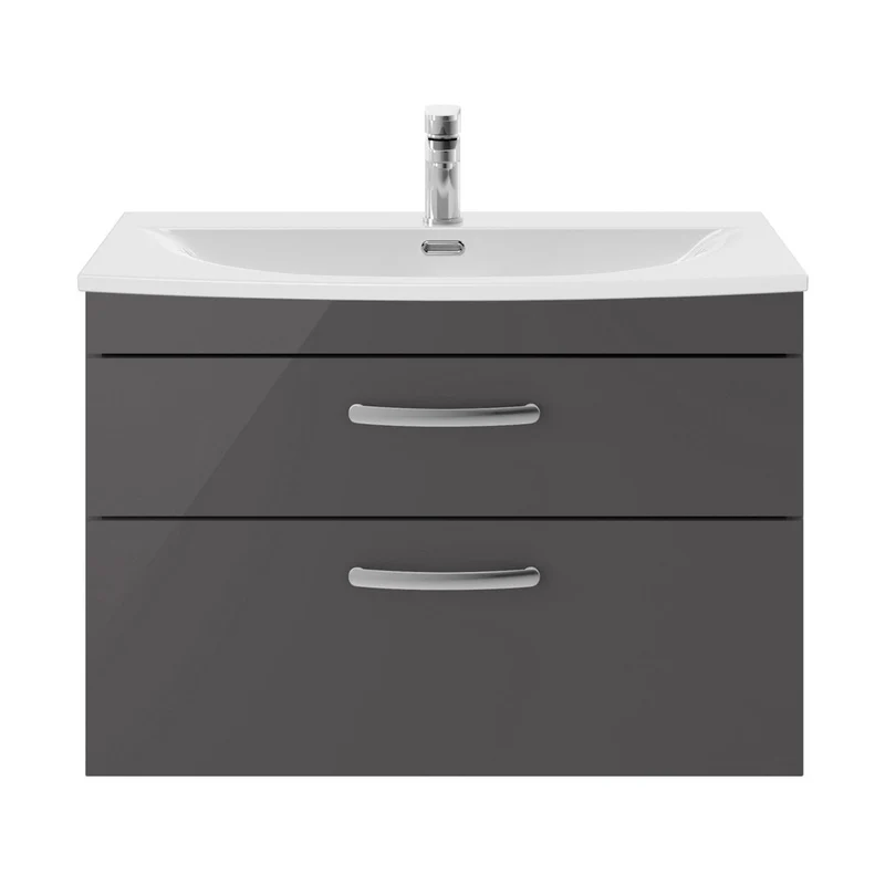 Nuie Athena 800mm Wall Hung Cabinet With Basin 4 Contemporary Gloss Grey MFC 461x810x390mm - ATH081G