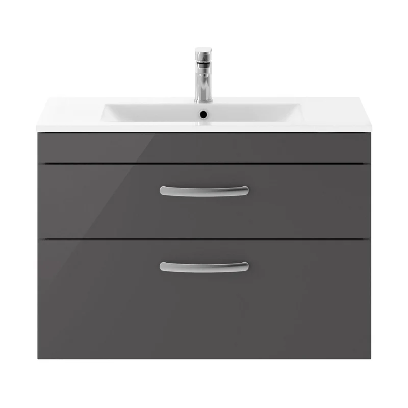 Nuie Athena 800mm Wall Hung Cabinet With Basin 2 Contemporary Gloss Grey MFC 557x805x395mm