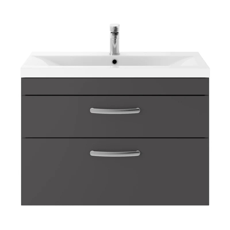 Nuie Athena 800mm Wall Hung Cabinet With Basin 1 Contemporary Gloss Grey MFC 579x810x390mm