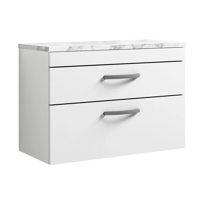 Nuie Athena 800 Wall Hung 2-drawer Unit & Laminate Worktop Contemporary Gloss White MFC Painted Gloss 560x805x390mm