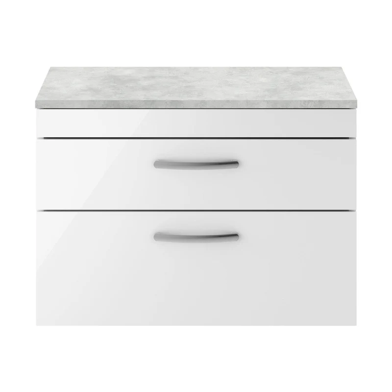 Nuie Athena 800mm Wall Hung Vanity With Grey Worktop Contemporary Gloss White MFC Painted Gloss 560x805x390mm