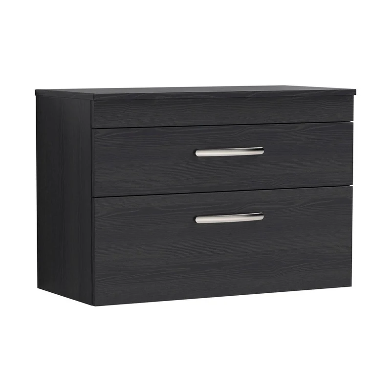 Nuie Athena 800mm Wall Hung Vanity With Worktop Contemporary Charcoal Black MFC Textured Woodgrain 556x805x390mm