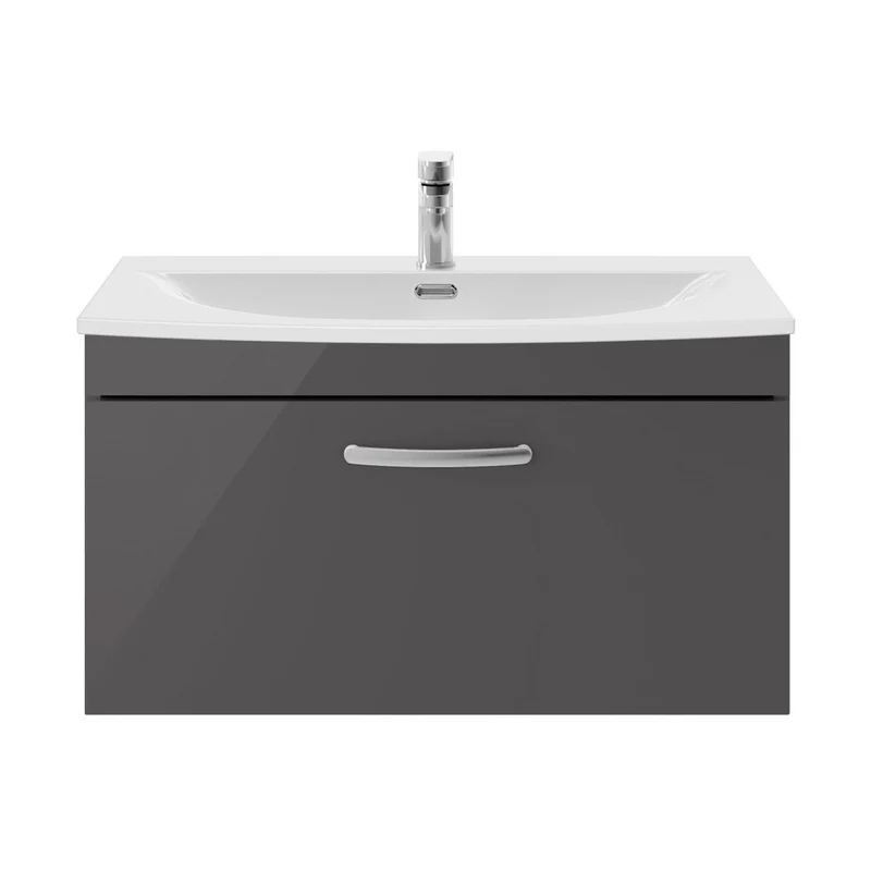 Nuie Athena 800mm Wall Hung Cabinet With Basin 4 Contemporary Gloss Grey MFC 461x810x390mm - ATH080G