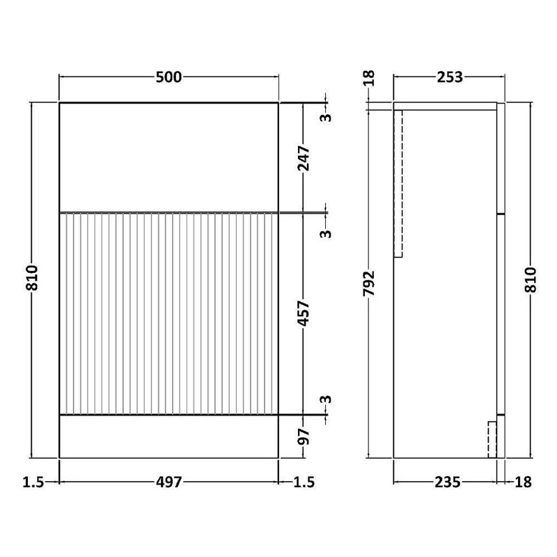 Hudson Reed Fluted 500 x 253mm WC Unit - Satin Grey