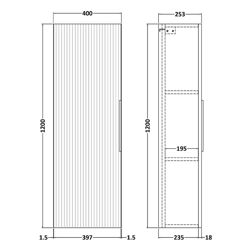 Hudson Reed Fluted Wall Hung 1200 x 400mm Tall Unit - Satin Anthracite