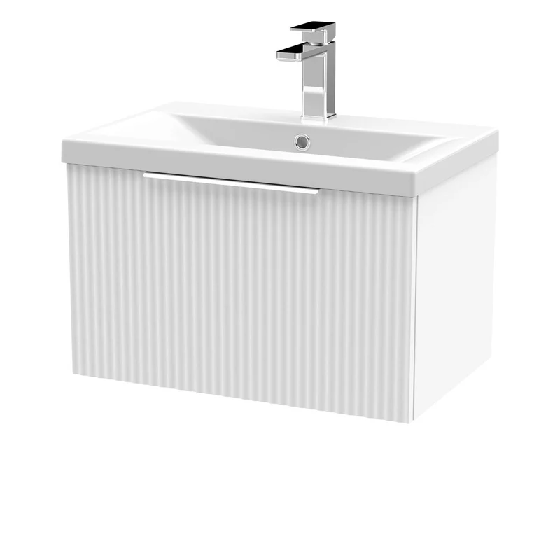 Hudson Reed Fluted Wall Hung 600mm Vanity Unit With 1 Drawer & Ceramic Basin - Satin White