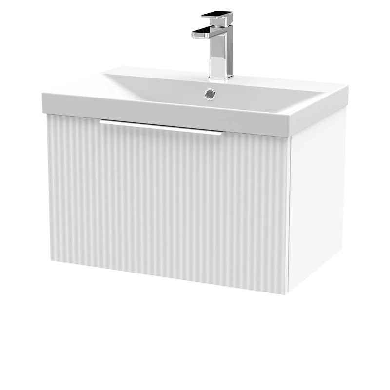 Hudson Reed Fluted Wall Hung 600mm Vanity Unit With 1 Drawer & Ceramic Basin - Satin White