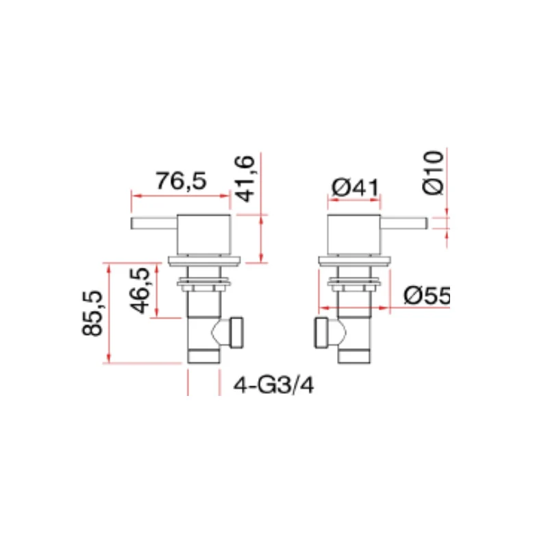 Lux Bath Side Valves - Matt Black