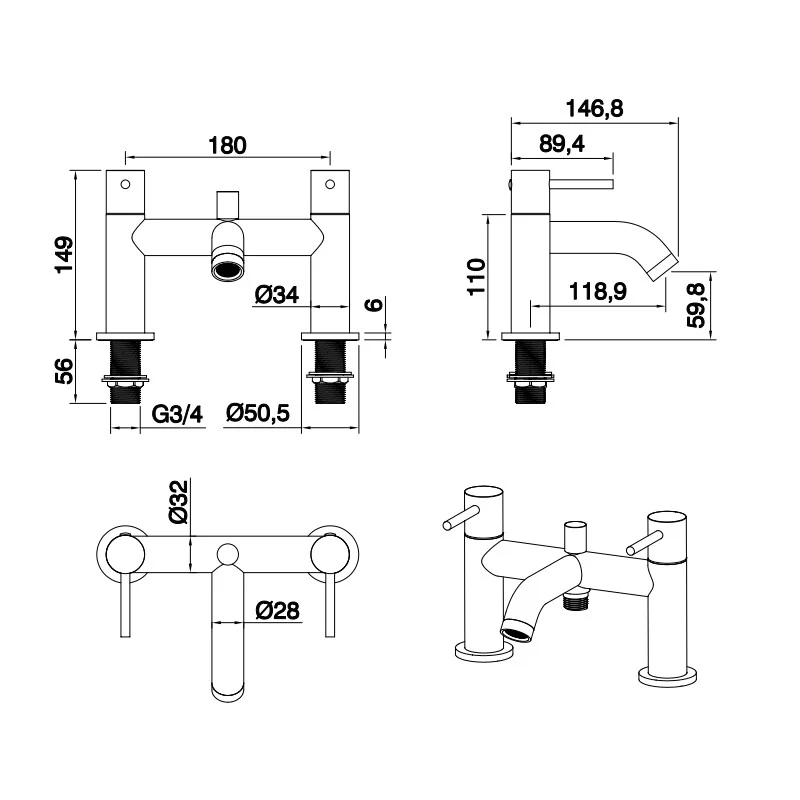Lux Bath Shower Mixer - Brushed Brass