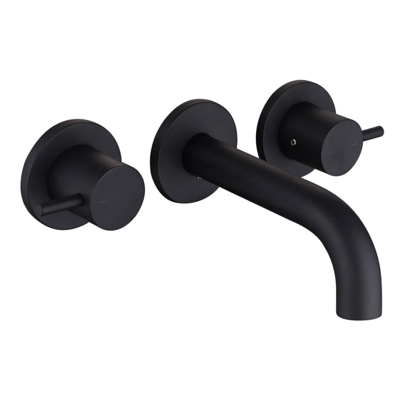Lux Wall Mounted 3 Hole Basin Mixer - Matt Black
