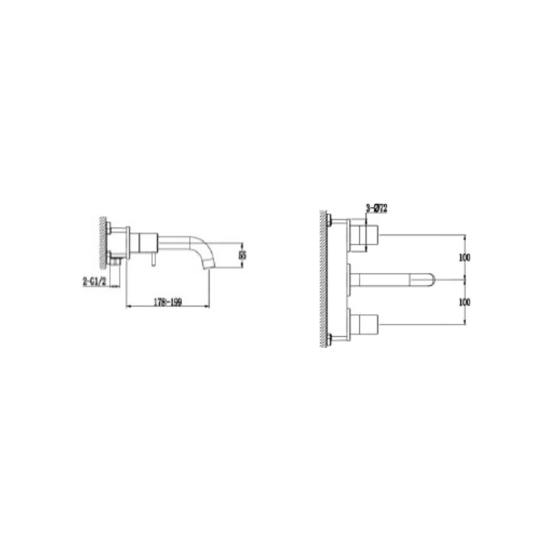 Lux Wall Mounted 3 Hole Basin Mixer - Matt Black