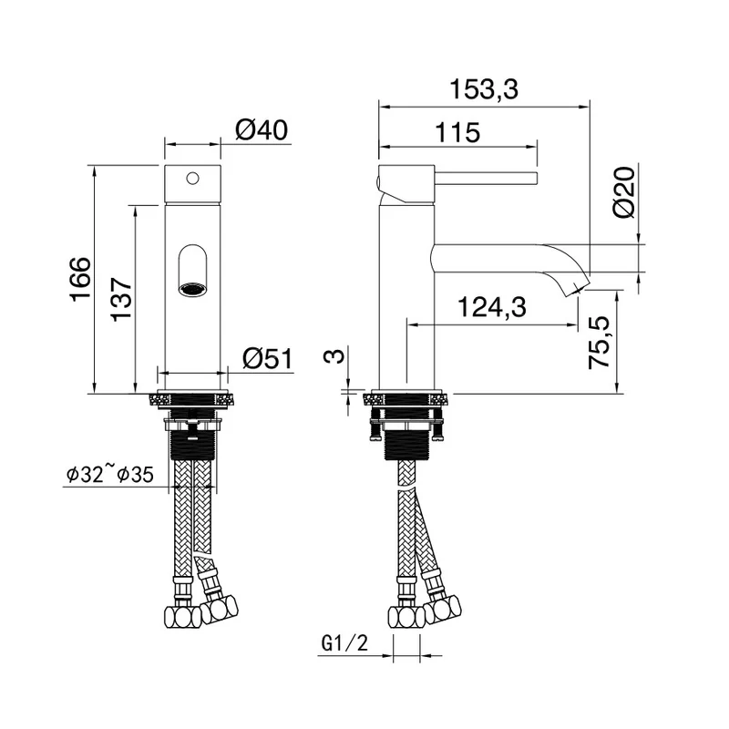 Lux Monobloc Basin Mixer With Waste - Matt Black