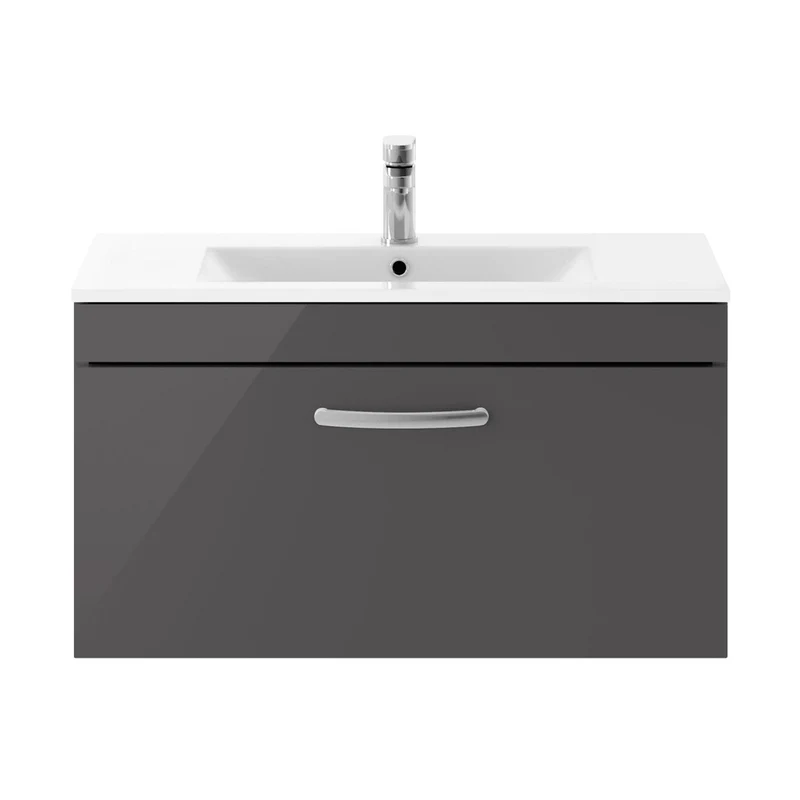 Nuie Athena 800mm Wall Hung Cabinet With Basin 2 Contemporary Gloss Grey MFC 449x805x395mm