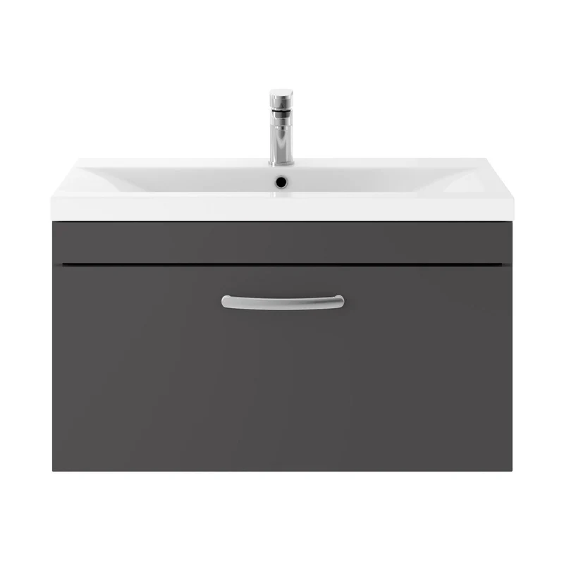 Nuie Athena 800mm Wall Hung Cabinet With Basin 1 Contemporary Gloss Grey MFC 471x810x390mm