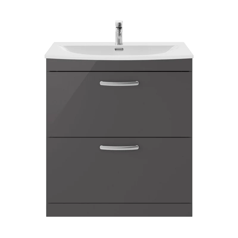 Nuie Athena 800mm Floor Standing Cabinet With Basin 4 Contemporary Gloss Grey MFC 895x810x390mm