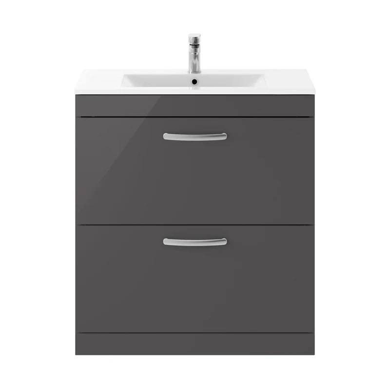 Nuie Athena 800mm Floor Standing Cabinet With Basin 2 Contemporary Gloss Grey MFC 883x805x395mm